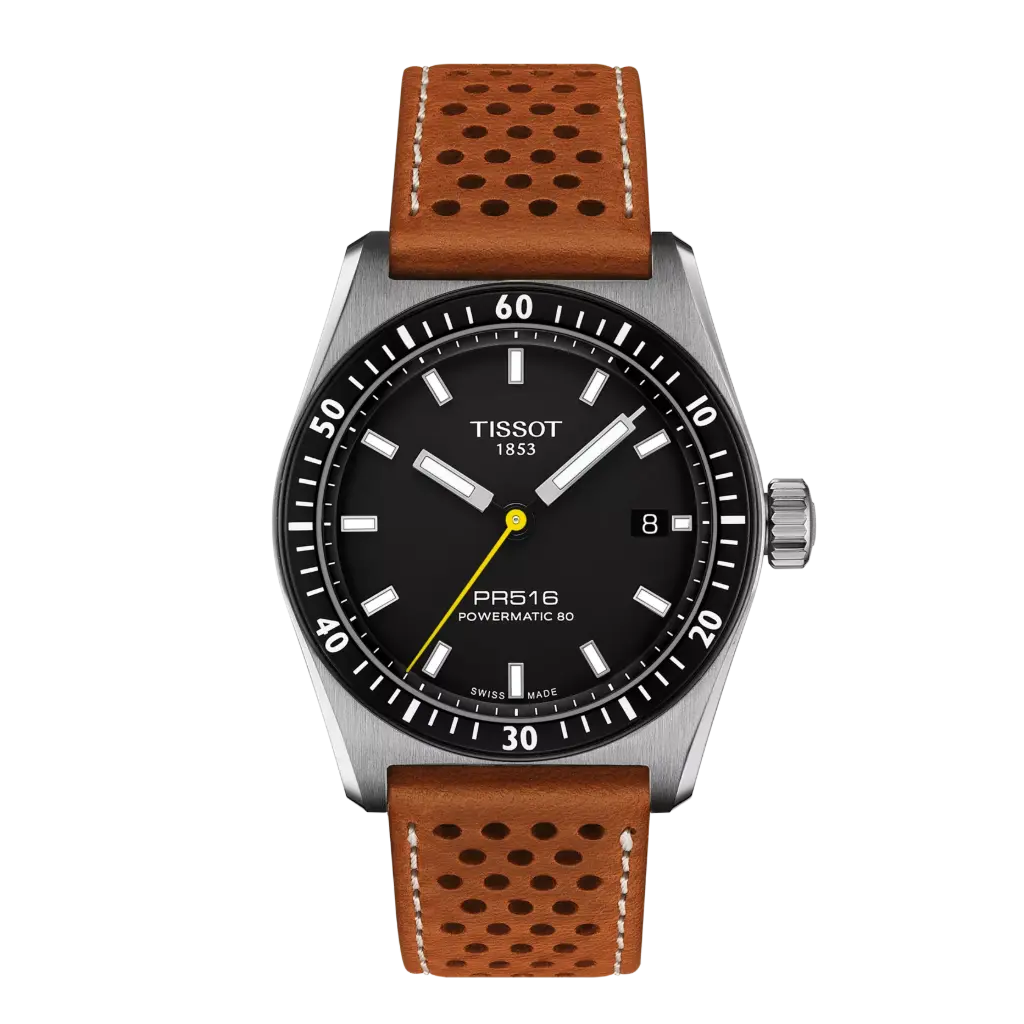 [T149.407.16.051.00] 38mm PR516 Black Dial Quartz Watch With A Brown Leather Band
