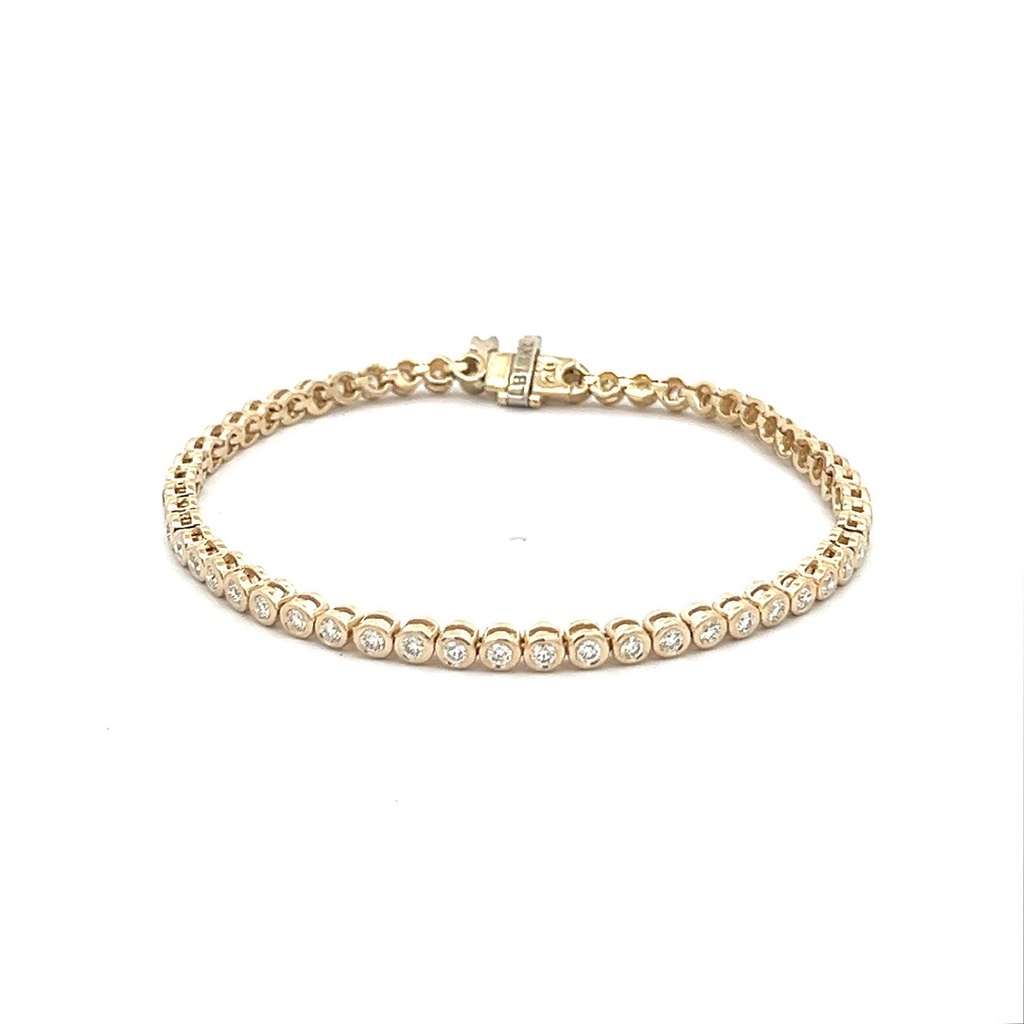 [7318] 14Kt Yellow Gold Bezel Set Tennis Bracelet With (55) Round Diamonds Weighing 1.50cttw
