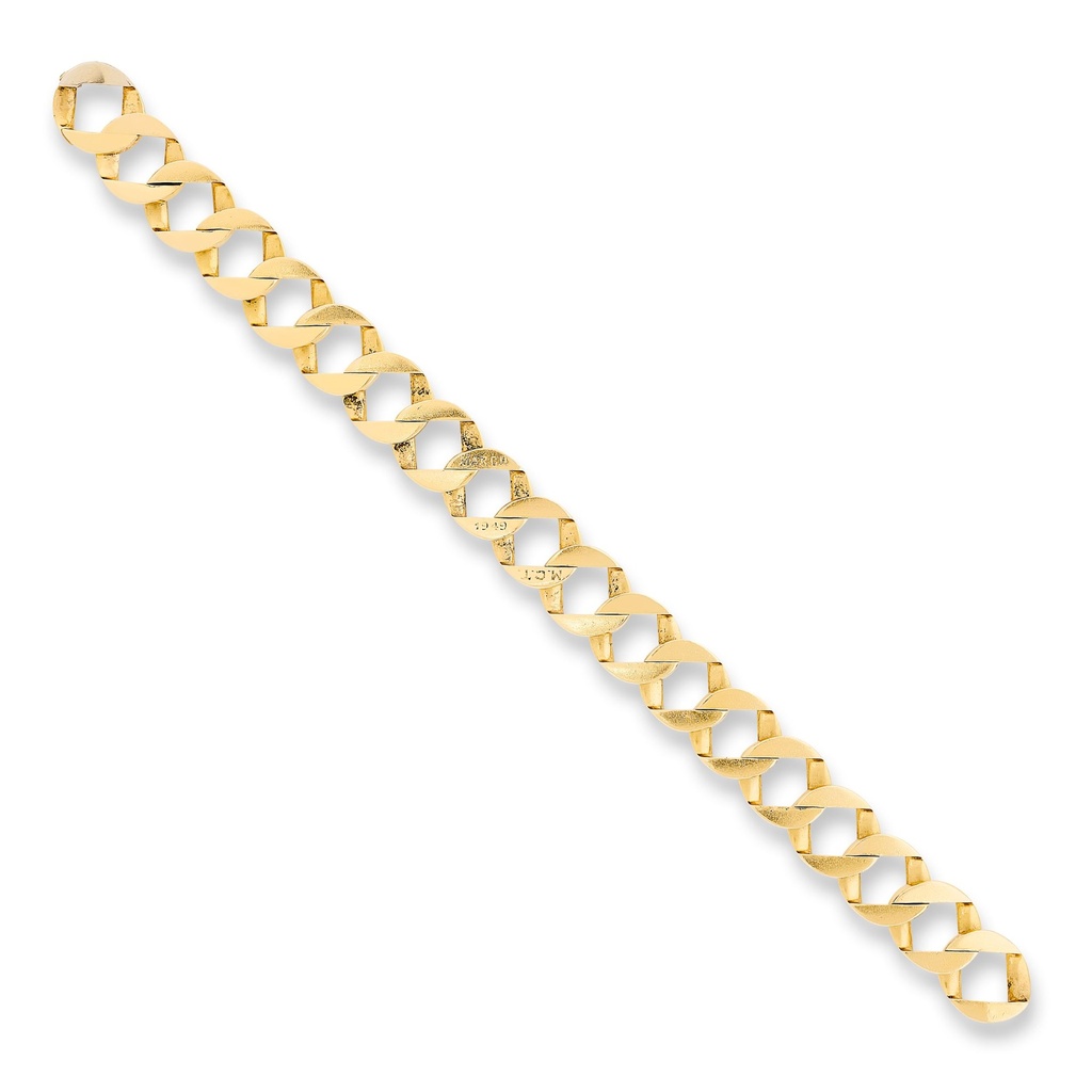 14Kt Yellow Gold 13mm Square Curb Link Bracelet 8"