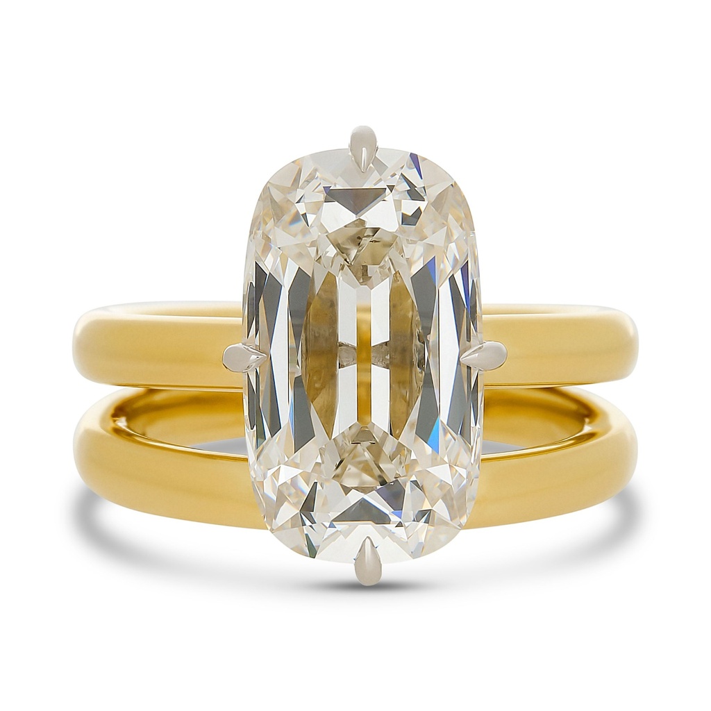 [RPLTYGD508CU] Platinum And 18Kt Yellow Gold Ring With A Cushion Brilliant Cut Diamond Weighing 5.08ct J/SI1 GIA5231639068