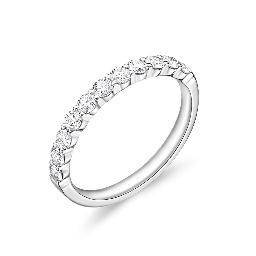 [ERPT1277000PT72000] Platinum Petite Prong Half Eternity Band With (13) Round Diamonds Weighing 0.51cttw