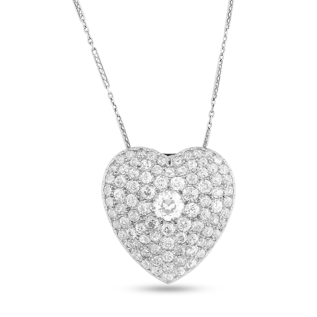 Platinum on Yellow Gold Heart Necklace With And Old European Cut Diamond Weighing 0.95ct And (83) Old European Cut Diamonds Weighing 4.12ct