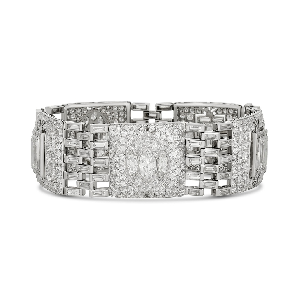 Platinum Bracelet With (3) Emerald Cut Diamonds Weighing 3.75ct And (530) Mixed Shape Diamonds Weighing 32.00ct