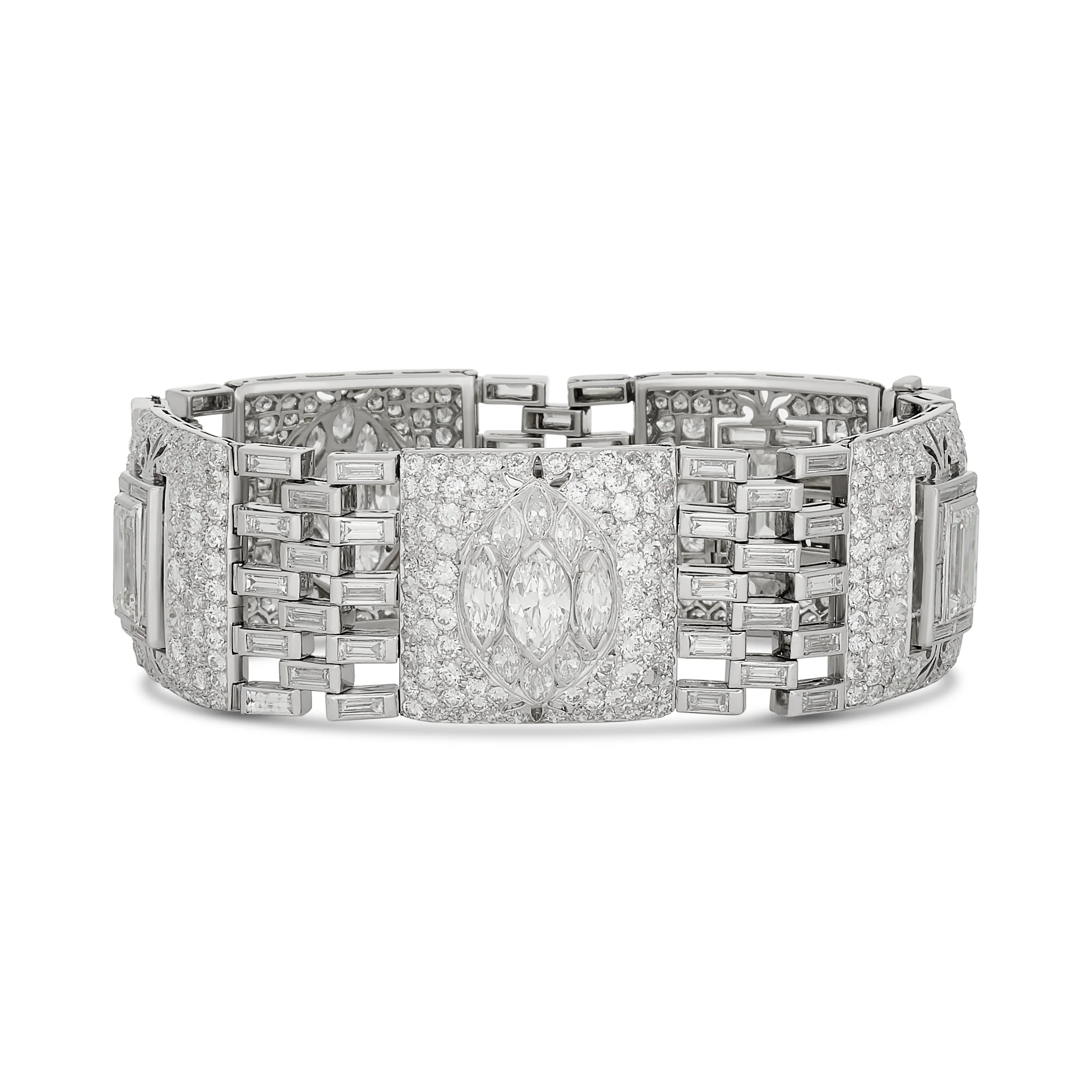 [PRTB77802-P] Platinum Bracelet With (3) Emerald Cut Diamonds Weighing 3.75ct And (530) Mixed Shape Diamonds Weighing 32.00ct