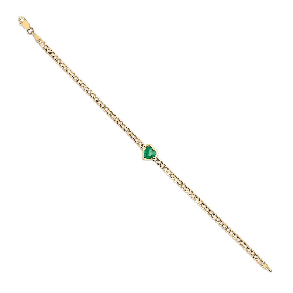 [OBEM087-O] 14Kt Yellow Gold Bracelet With A Heart Shaped Emerald Weighing 0.87ct