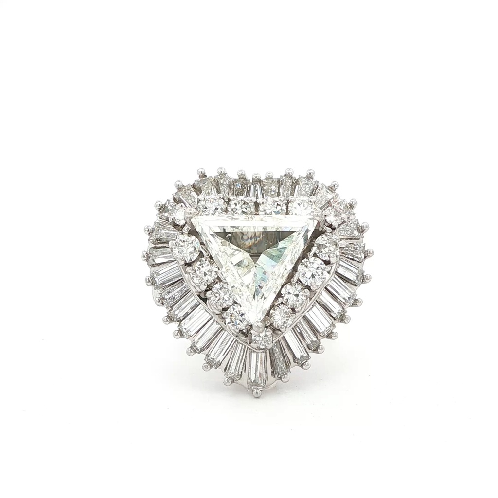 Platinum Cluster Ring With A Trillion Cut Diamond Weighing 1.75ct, (30) Baguette Diamonds Weighing 2.98ct, And (15) Round Diamonds Weighing 0.96ct