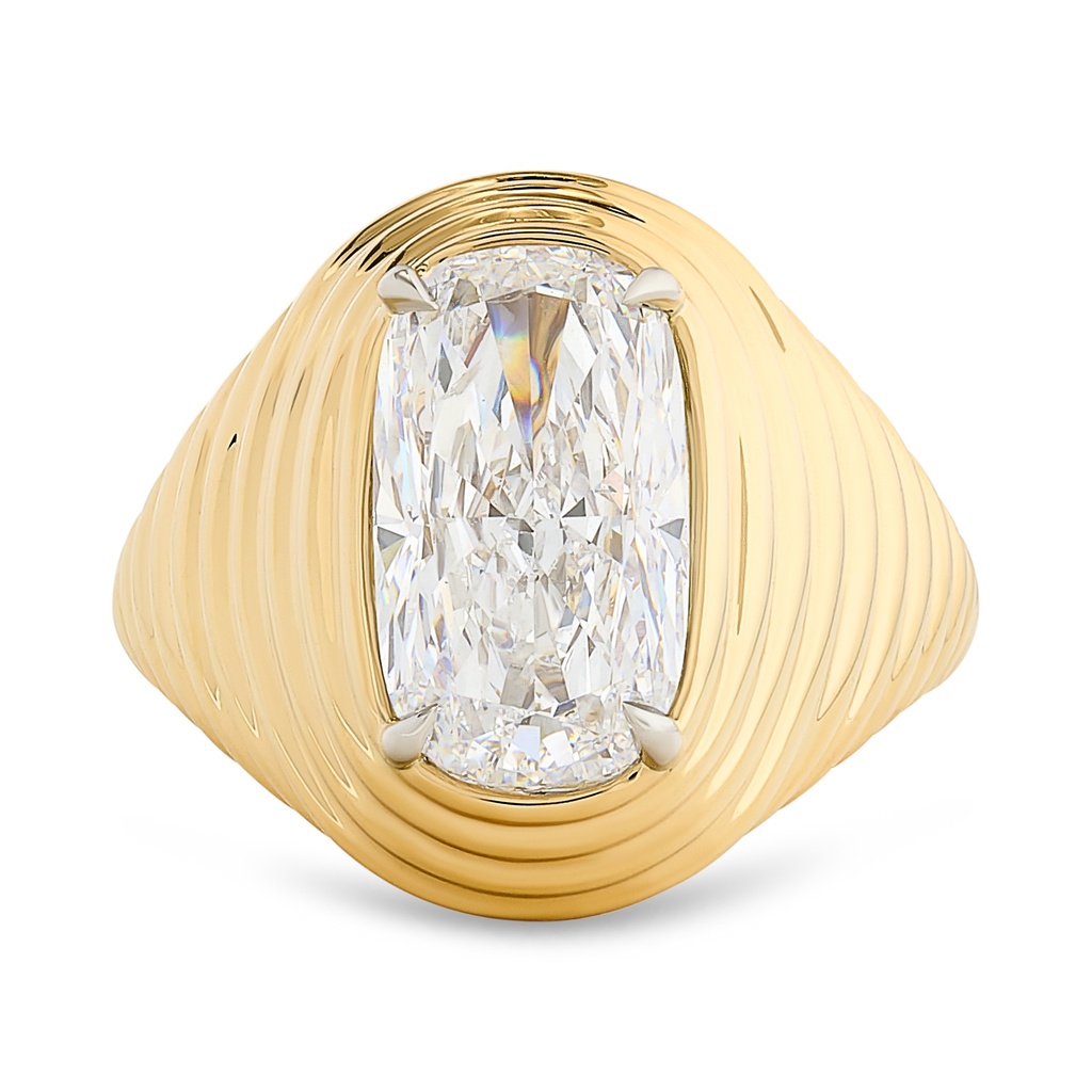 [PJDRD405CU-P] 18Kt Yellow Gold And Platinum Layered Ring With A Cushion Cut Diamond Weighing 4.05ct D/SI2