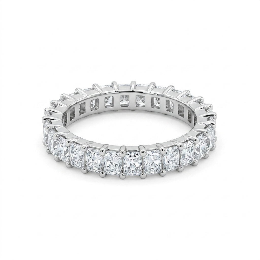 [B0.15RADETNS-PT-8.75] Platinum Eternity Band With (27) Radiant Cut Diamonds Weighing 3.83cttw