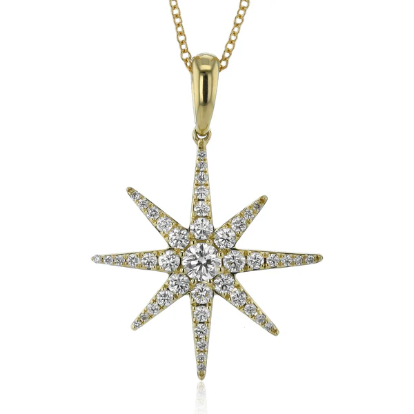 18Kt Yellow Gold Star Pendant Necklace With (44) Round Diamonds Weighing 0.54cttw