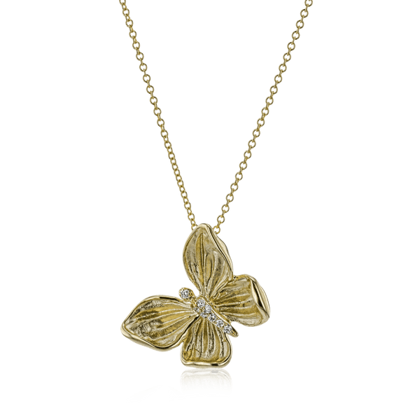 [DP272] 18Kt Yellow Gold Butterfly Necklace With (8) Round Diamonds Weighing 0.06cttw