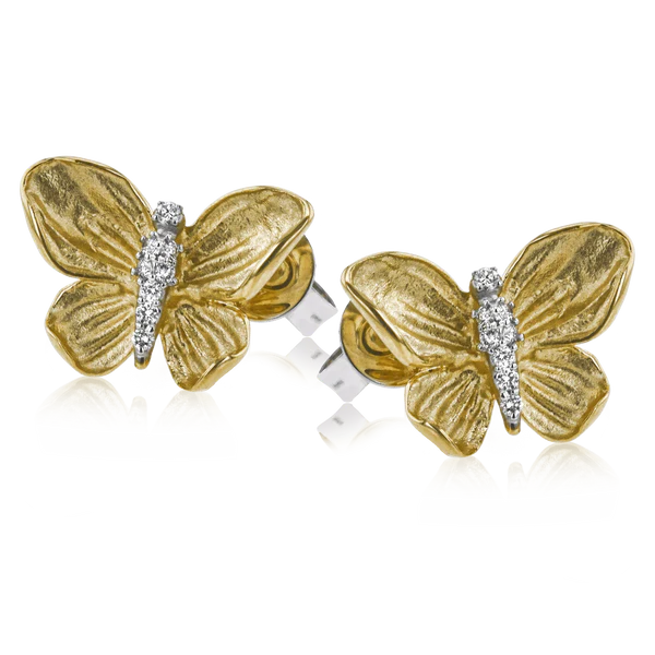 [DE271] 18Kt Two Toned Butterfly Earrings With (16) Round Diamonds Weighing 0.12cttw