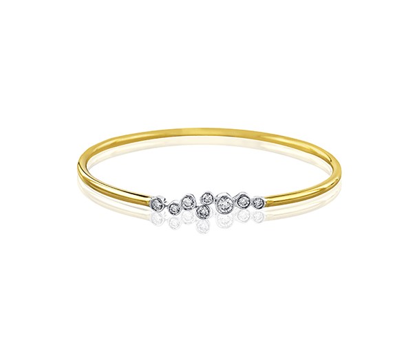 [MB2043] 18Kt Two Toned Bangle Bracelet With 8 Round Diamonds Weighing 0.58cttw