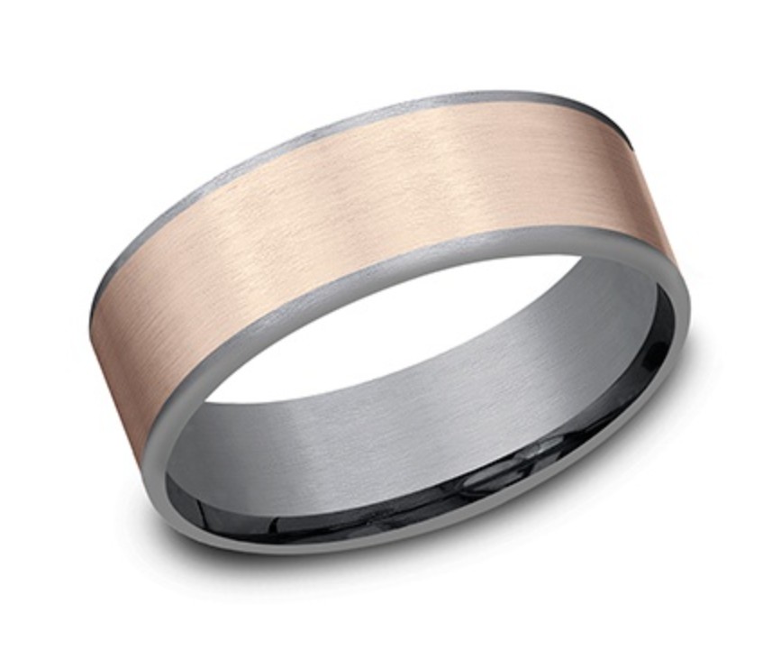 [CFT9975010GTA14KR09] 14Kt Rose Gold And Tantalum 7.5mm Comfort Fit Band Sz9.25