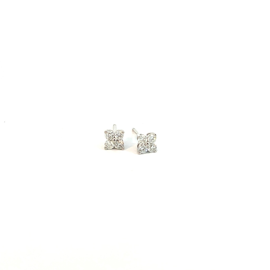 [ST891-50-W_18] Clover Cluster Diamond Studs 0.50cttw 14Kt White Gold Pushbacks