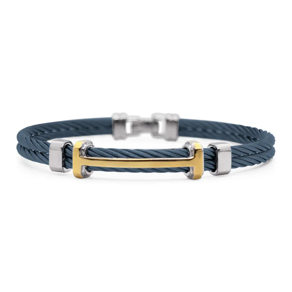 14Kt Yellow Gold Blueberry Nautical Cable Men's Bracelet Sz7.75