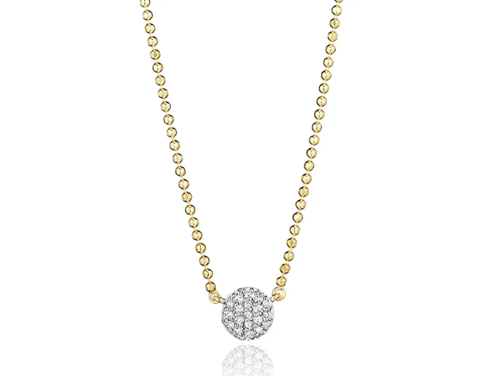 [N20023DY] Micro Infinity Necklace With (29) Round Diamonds Weighing 0.10cttw In 14Kt Yellow Gold