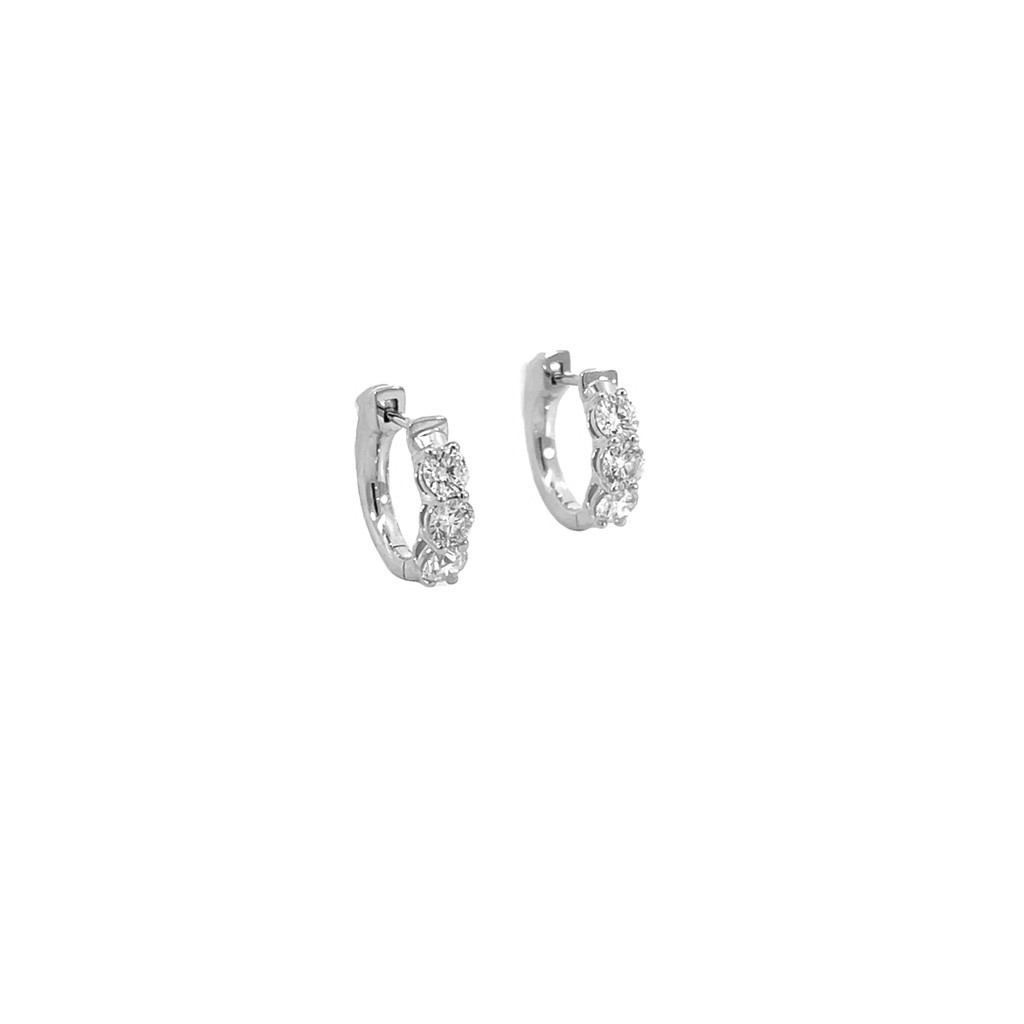 [SE145-100-W_10] 14Kt White Gold Huggie Hoops With (6) Round Diamonds Weighing 1.02cttw