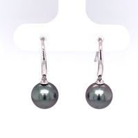 [SH85TW] 18Kt White Gold 8.5mm Tahitian Pearl Hook Earrings