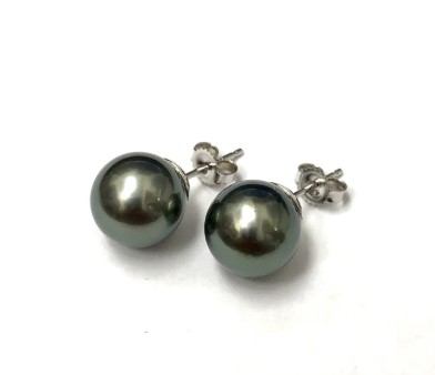 [910-TE] 14Kt White Gold 9-10mm Tahitian Pearl Studs