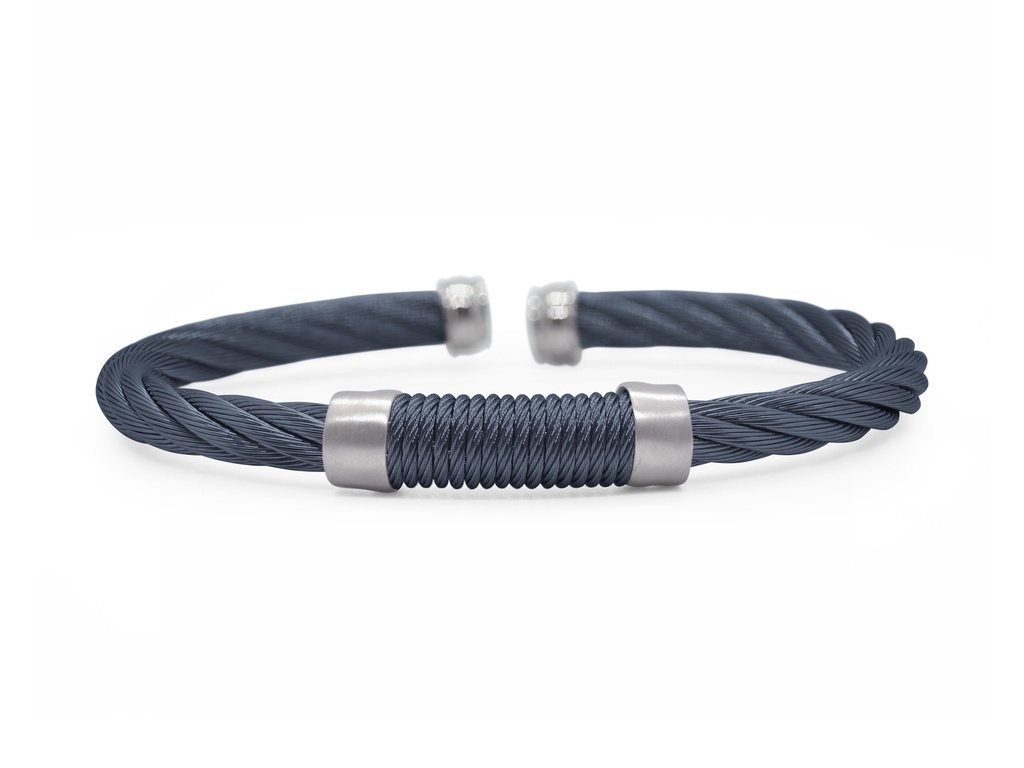 Stainless Steel Blueberry Nautical Cable Wrapped Men's Bracelet Sz7