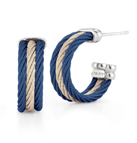 [03-68-S303-00] 14Kt White Gold Blueberry And Yellow Nautical Cable Hoops