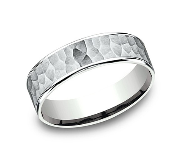 14Kt White Gold 6.5mm Comfort Fit Hammer Finish Band Sz8.75 "8-8-26"