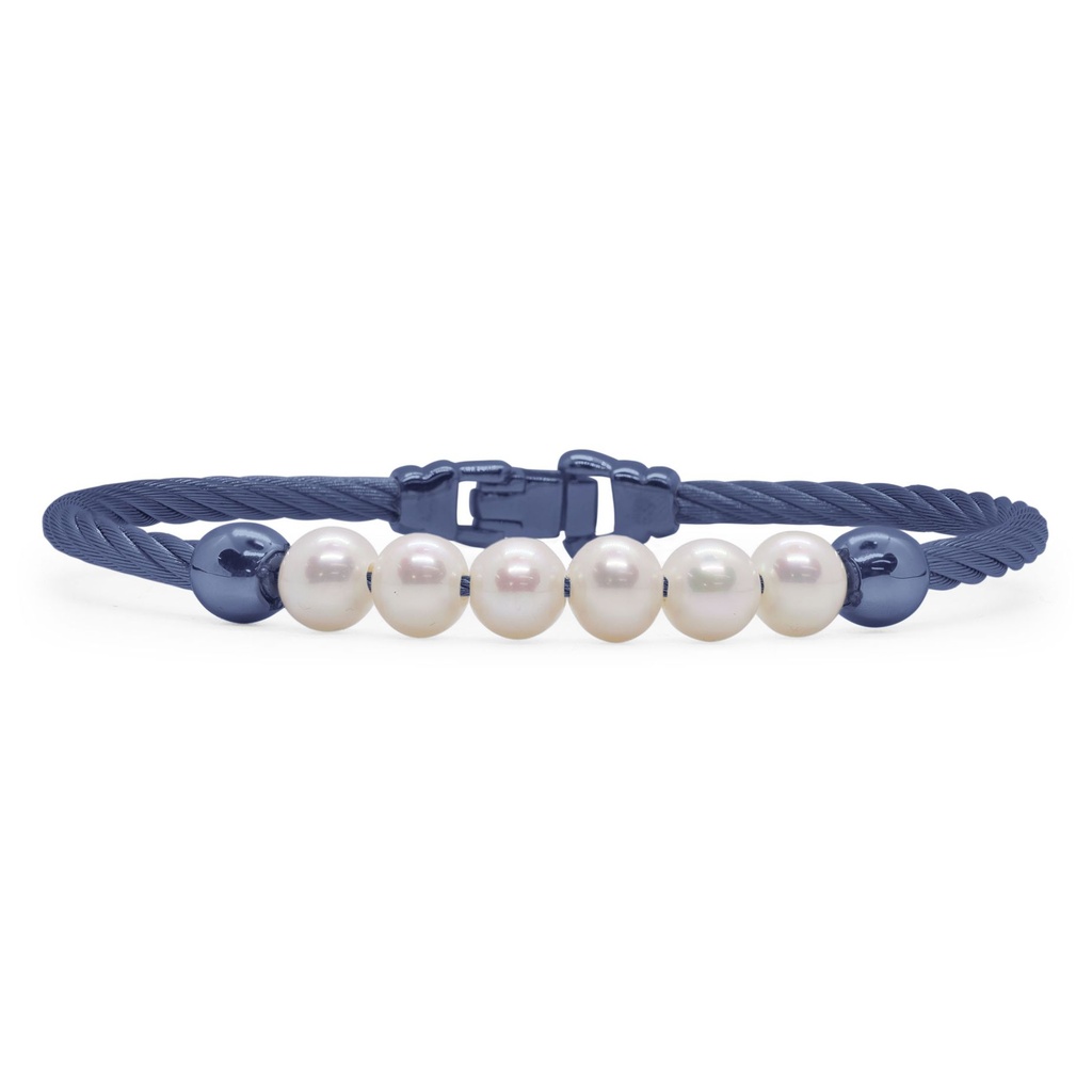 Stainless Steel Blueberry Nautical Cable Pearl Bracelet Sz6.5