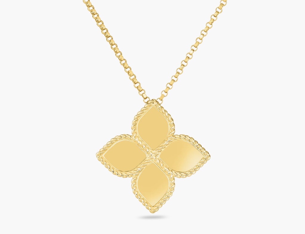 [7771366AYCH0] 18Kt Yellow Gold Large Princess Flower Polished Necklace 16-18"