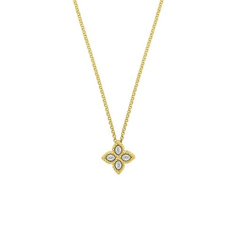 [7771370AJCHX] 18Kt Two Toned Princess Flower Necklace With Round Diamonds Weighing 0.04cttw