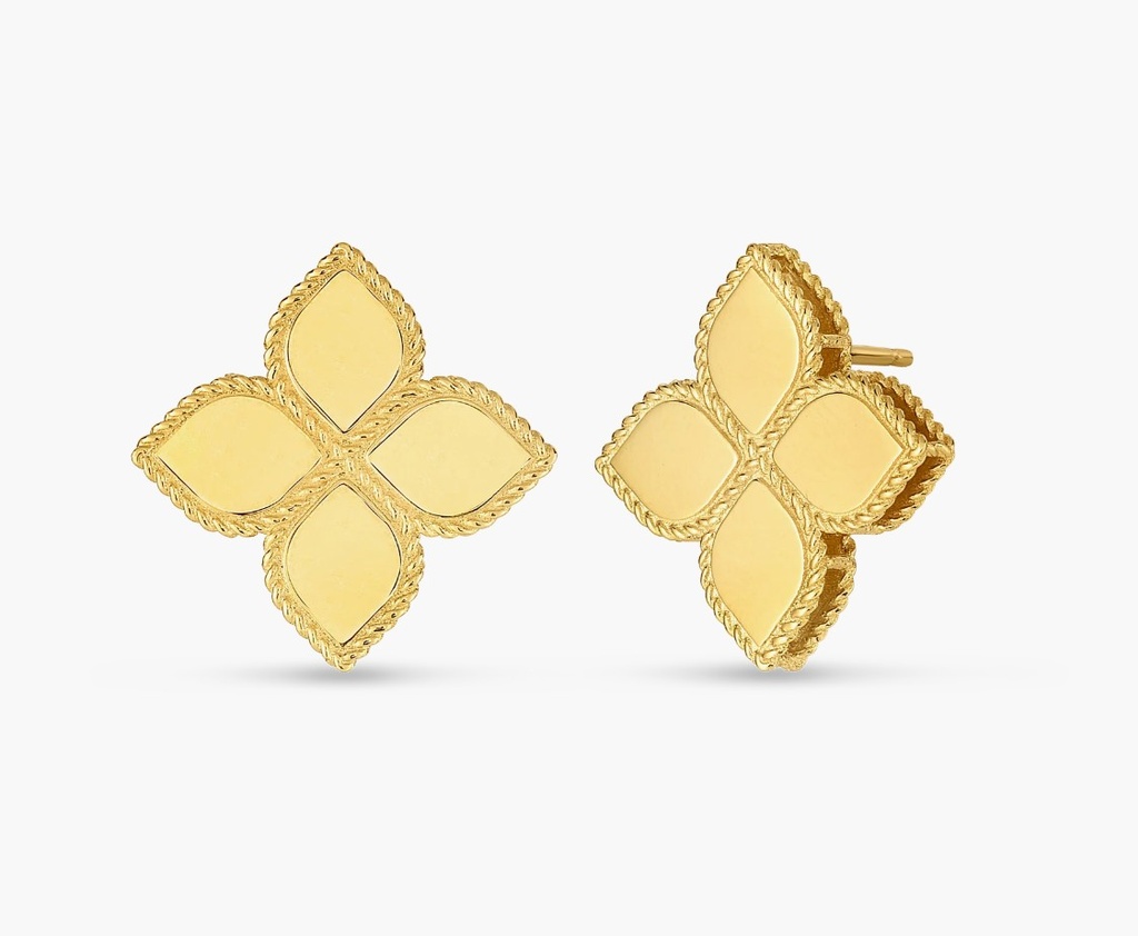 [7771378AYER0] 18Kt Yellow Gold Large Princess Flower Stud Earrings