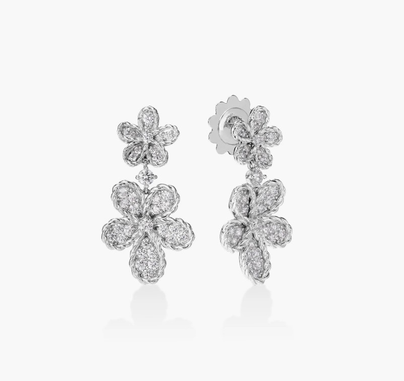 [7773799AWERX] 18Kt White Gold Jasmine Flower Diamond Earrings 1.08cttw