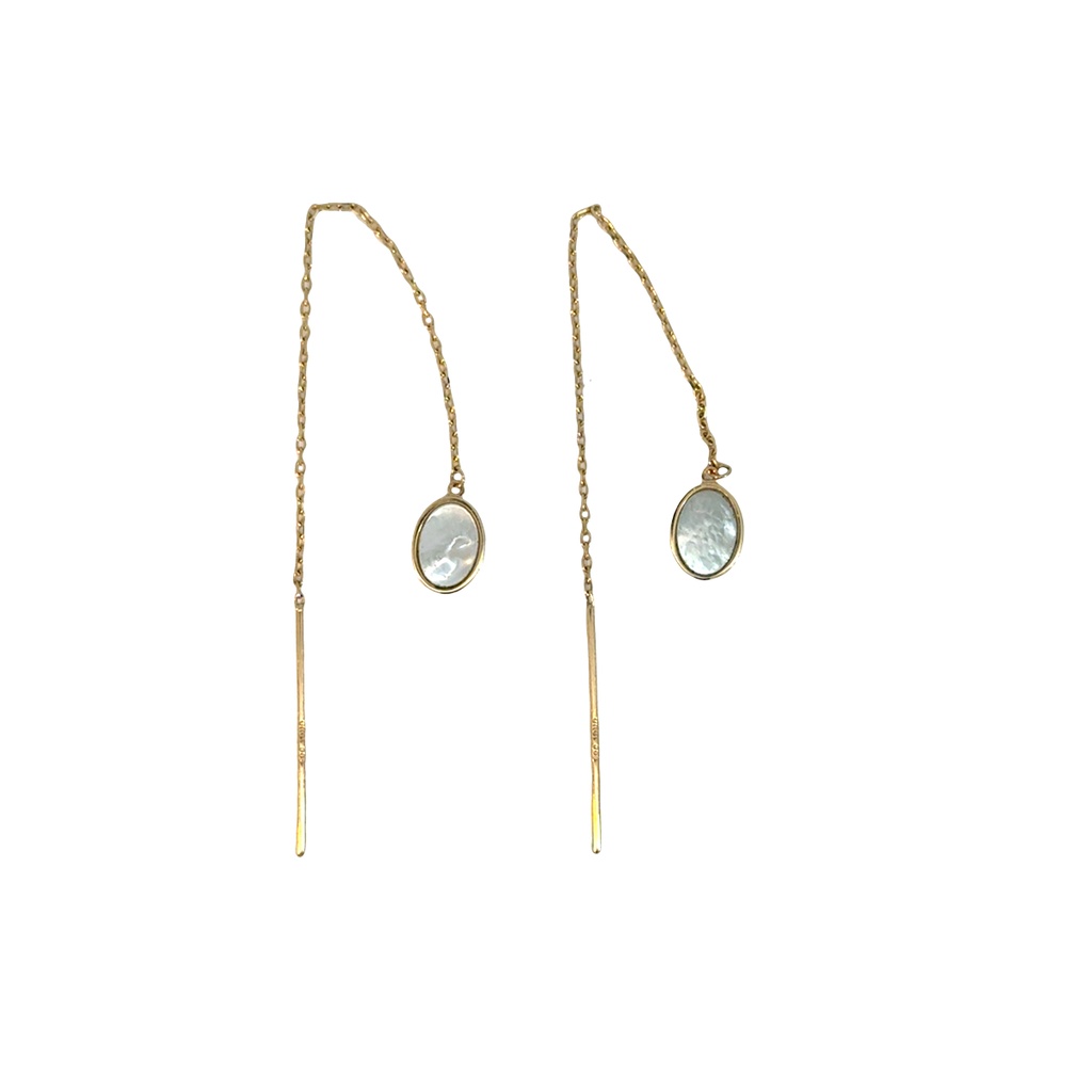 [MPE1Y] 14Kt Yellow Gold Mother Of Pearl Threader Earrings