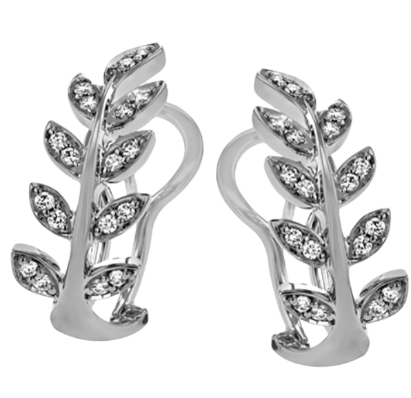 [LE2309] 18Kt White Gold Vine Hoops With (36) Round Diamonds Weighing 0.25cttw