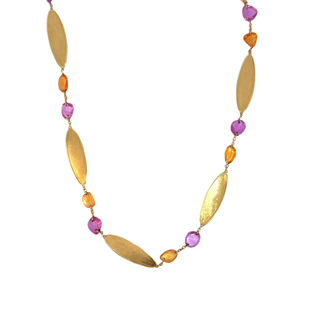 [CB2964 ZRZA Y 02] 18Kt Yellow Gold Unico Pink And Orange Sapphire Necklace 16.5"