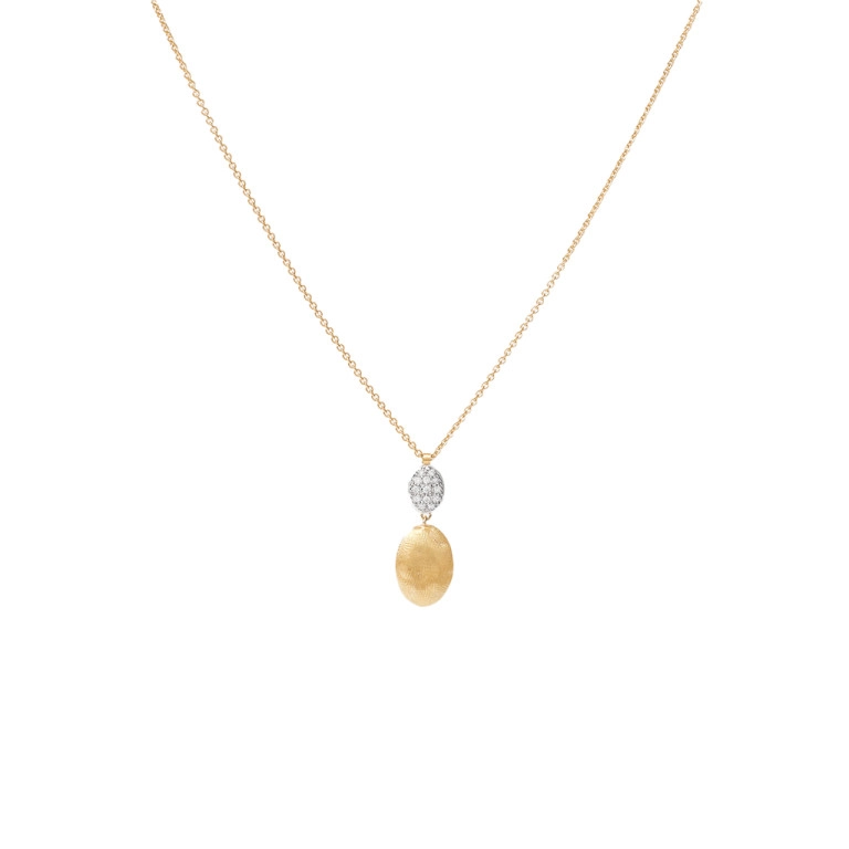 [CB1690_B_YW_Q6] 18Kt Two Toned Gold Siviglia Bead Pendant Necklace With (13) Round Diamonds Weighing 0.10cttw
