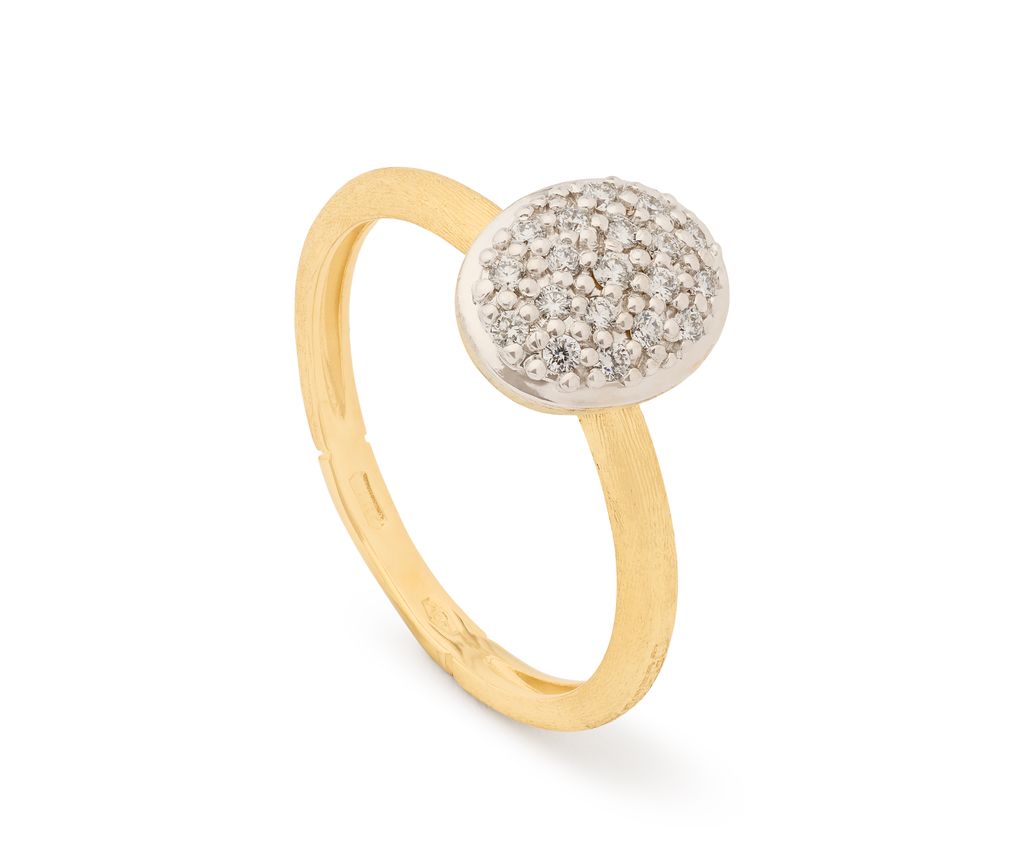[AB672_B_YW_Q6] 18Kt Two Toned Siviglia Diamond Bead Ring 0.14cttw
