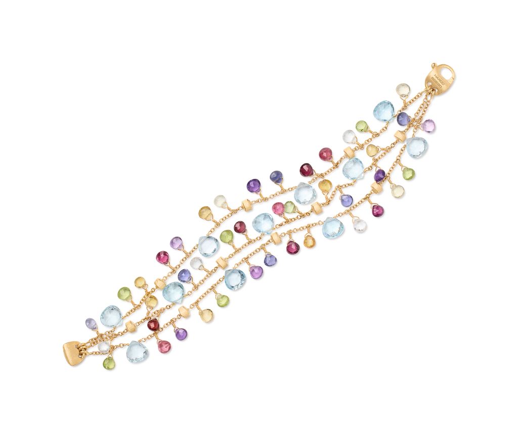 [BB2593_MIX01T_Y_02] 18Kt Yellow Gold Paradise Three Strand Mixed Gemstone Bracelet 7.25"