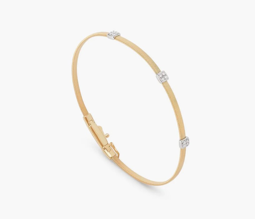 [SG730_B1_YW_M5] 18Kt Two Toned Masai Bangle With (12) Round Diamonds Weighing 0.08cttw