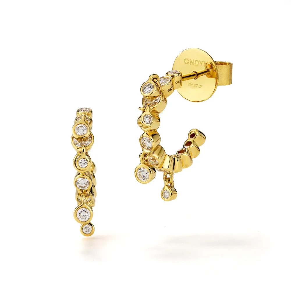 [EG8DI1071] 18Kt Yellow Gold Diamond Confetti Single Hoop Earrings 0.76cttw