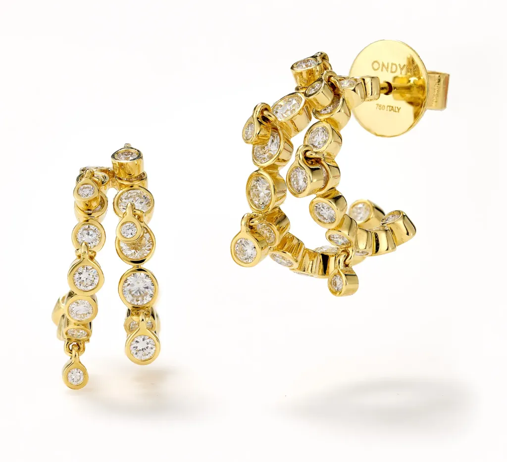 [EG8DI1070] 18Kt Yellow Gold Diamond Confetti Medium Double Hoops 1.55cttw