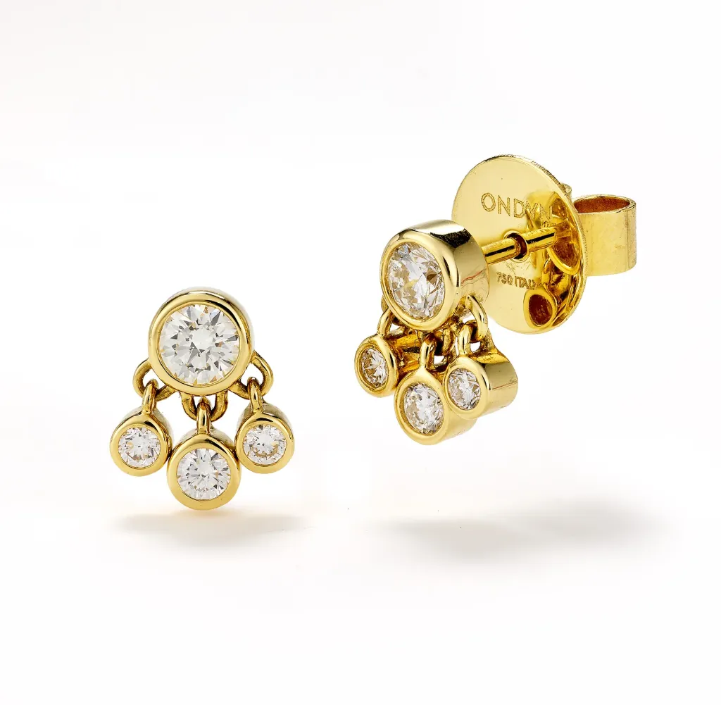 [EG8DI1069] 18Kt Yellow Gold Noor Triple Drop Diamond Studs 0.51cttw