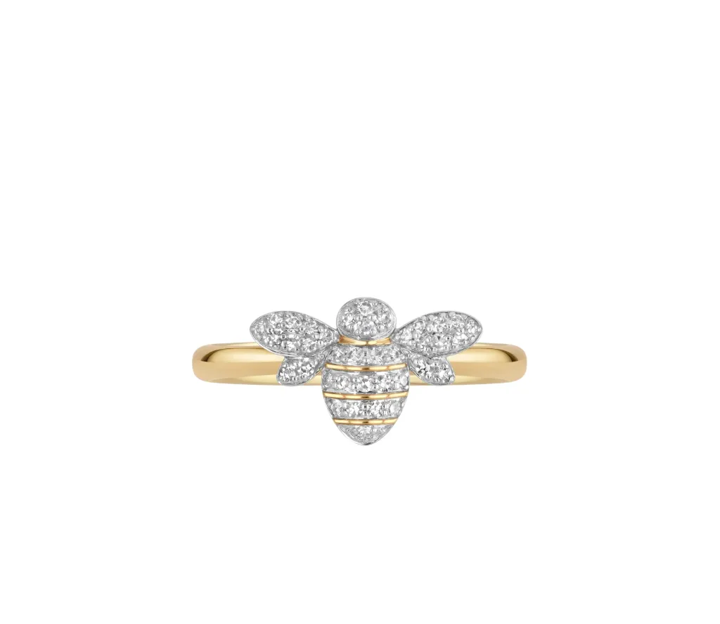 14Kt Yellow Gold Bee Ring With (76) Round Diamonds Weighing 0.39cttw
