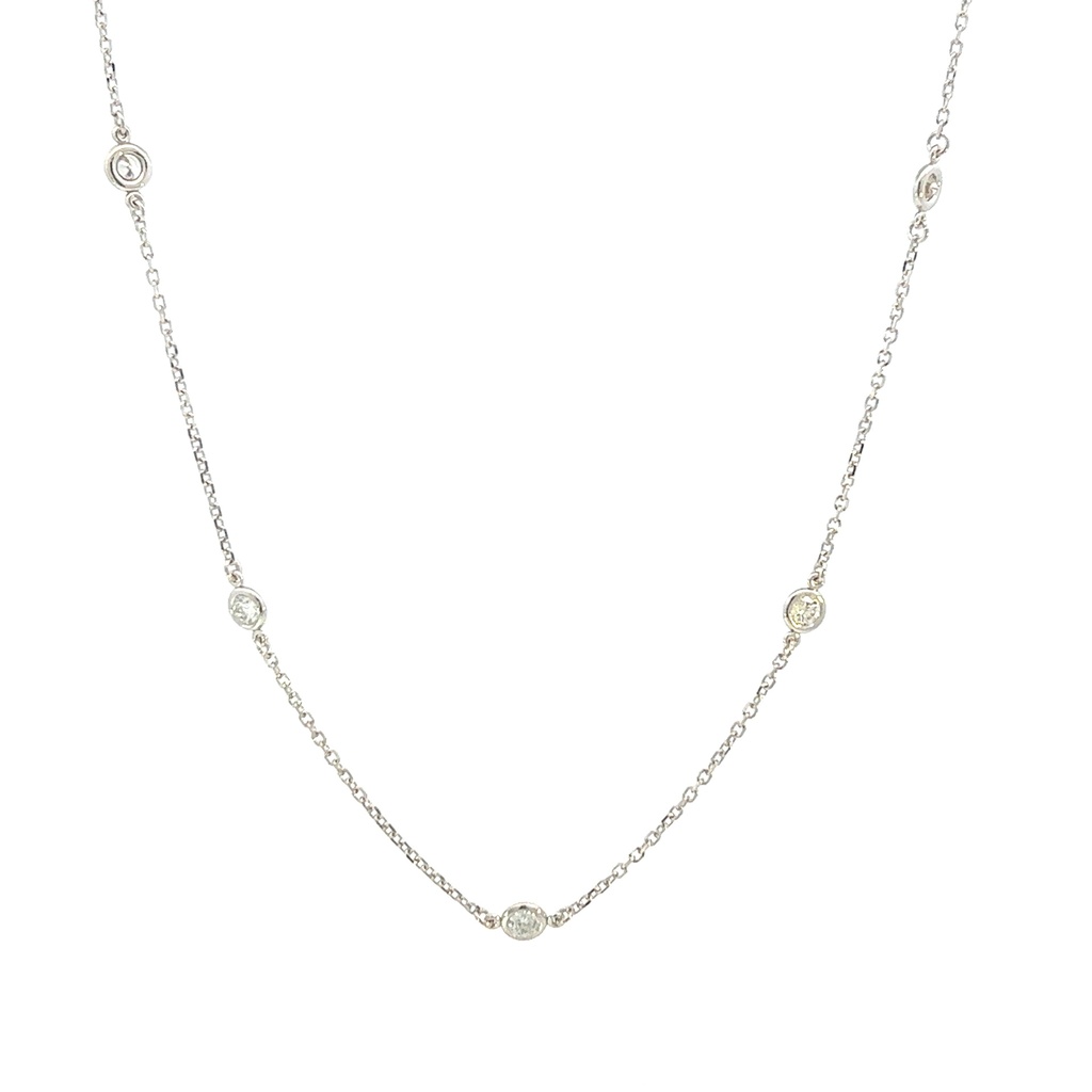 [C1-75-W_431] 14Kt White Gold Diamond By The Inch Necklace With (12) Round Diamonds Weighing 0.74cttw