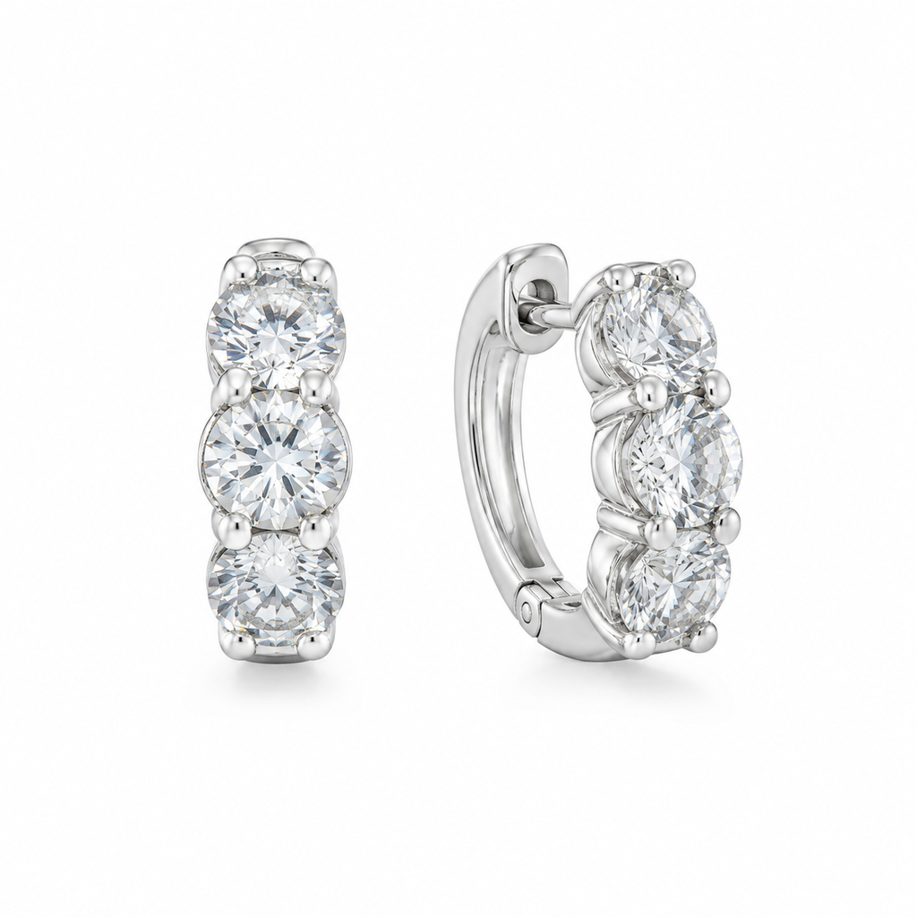 [SE145-200-W] 14Kt White Gold Huggie Hoops With (6) Round Diamonds Weighing 1.97cttw