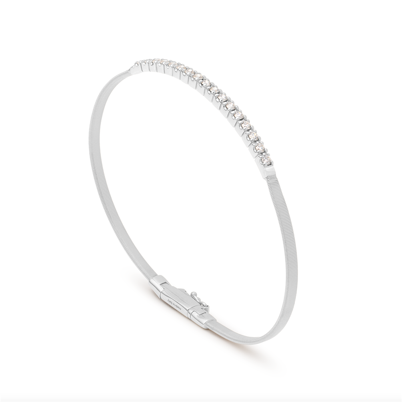 [SG730_B5_W_01] 18Kt White Gold Masai Diamond Bangle 0.43cttw