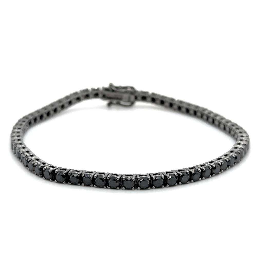 [BRBL3.0-14KW-1] 14Kt White Gold Black Rhodium Tennis Bracelet With (61) Round Black Diamonds Weighing 8.35cttw