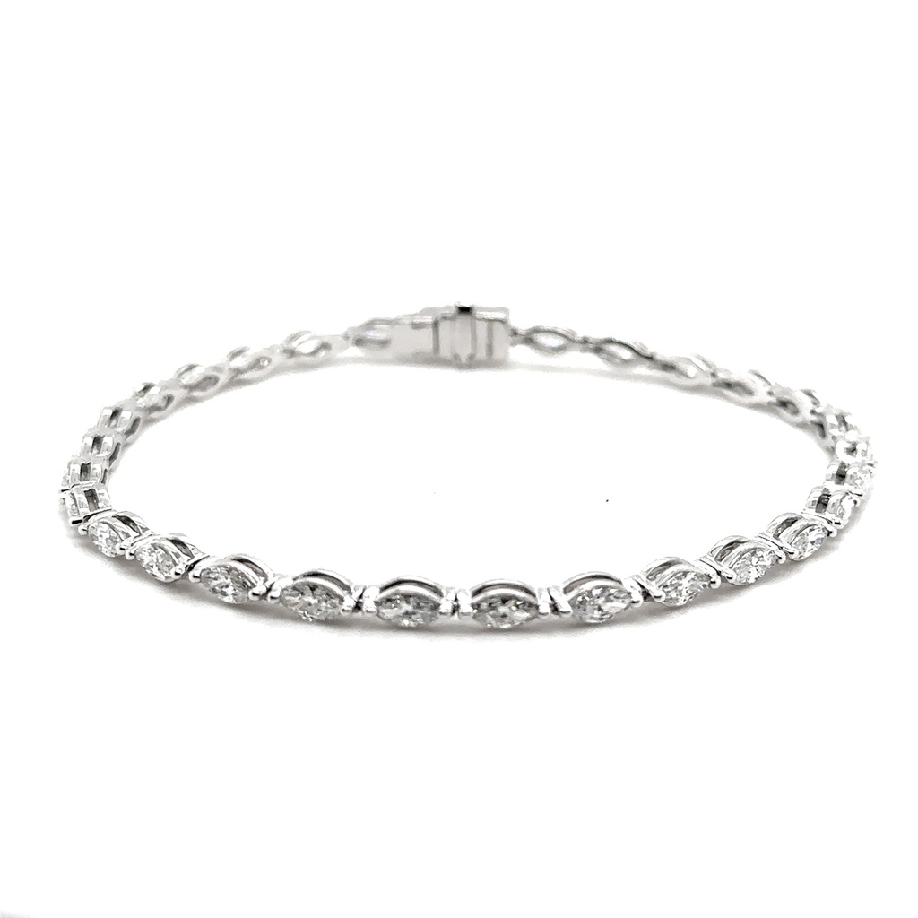 [BR10MQEW-18KW-1] 18Kt White Gold Tennis Bracelet With (29) Marquise Diamonds Weighing 2.70cttw