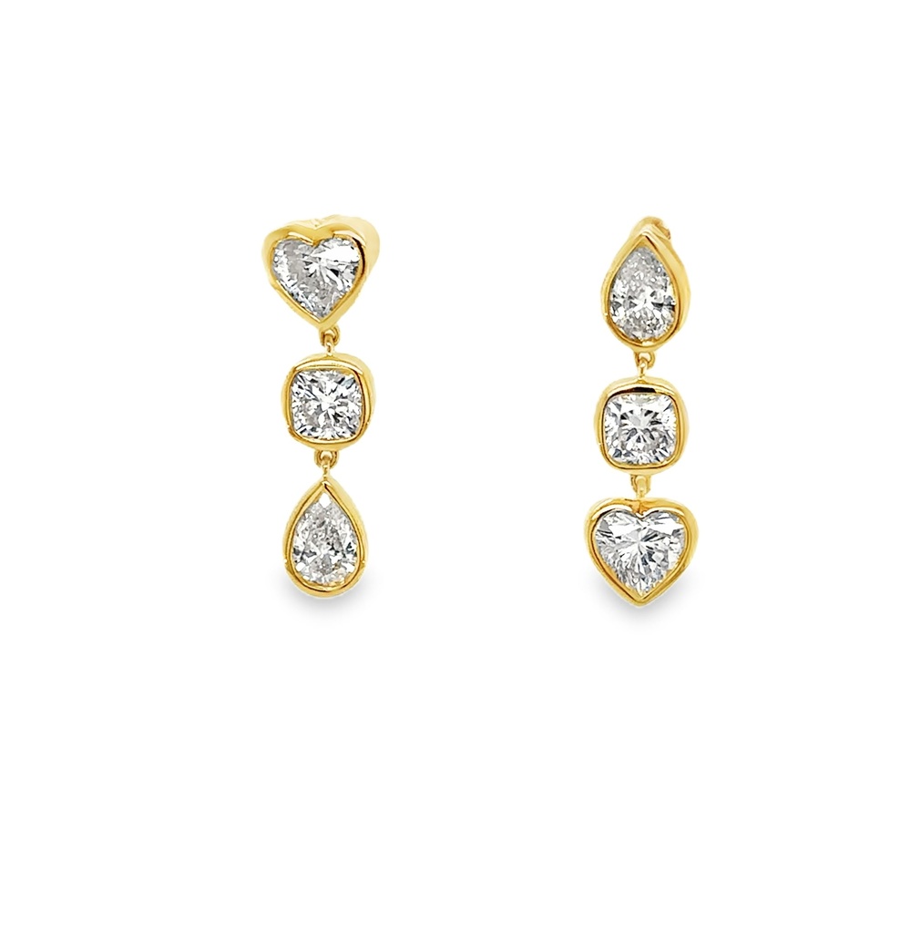 [E-MIX-18KY-2] 18Kt Yellow Gold Bezel Set Mixed Shape Diamond Earrings 1.68cttw