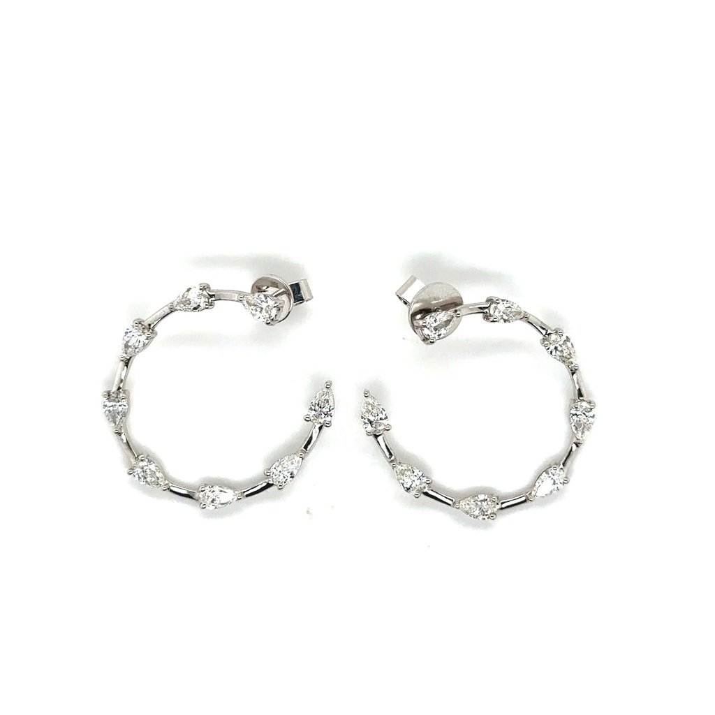 [E-PS10-18KW-2] 18Kt White Gold Circle Earrings With (16) Pear Shaped Diamonds Weighing 1.92cttw