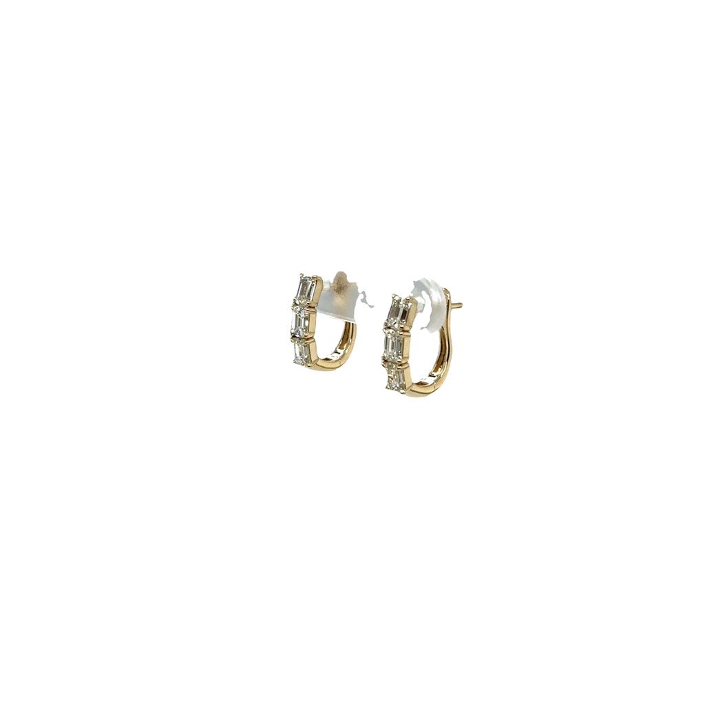 [E-EC1.0NSH-14KY-1] 14Kt Yellow Gold Huggies With (6) Emerald Cut Diamonds Weighing 1.29cttw
